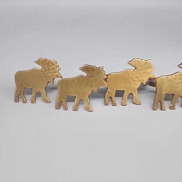 Brass Moose Napkin Rings Holders Set Of 4 Rustic Woodland Christmas - Picture 1 of 5